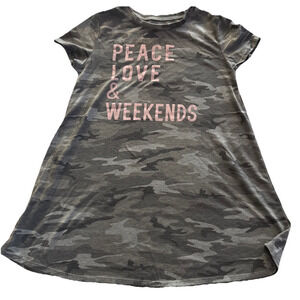 Grayson Social Girls Peace Love & Weekends Shirt Tunic Dress Camouflage Camo L